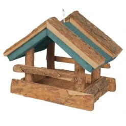 Vogelfutterhaus Kiefer Mit Rindendach, Braun Oder Grün, 19 X 24 X 22 Cm
