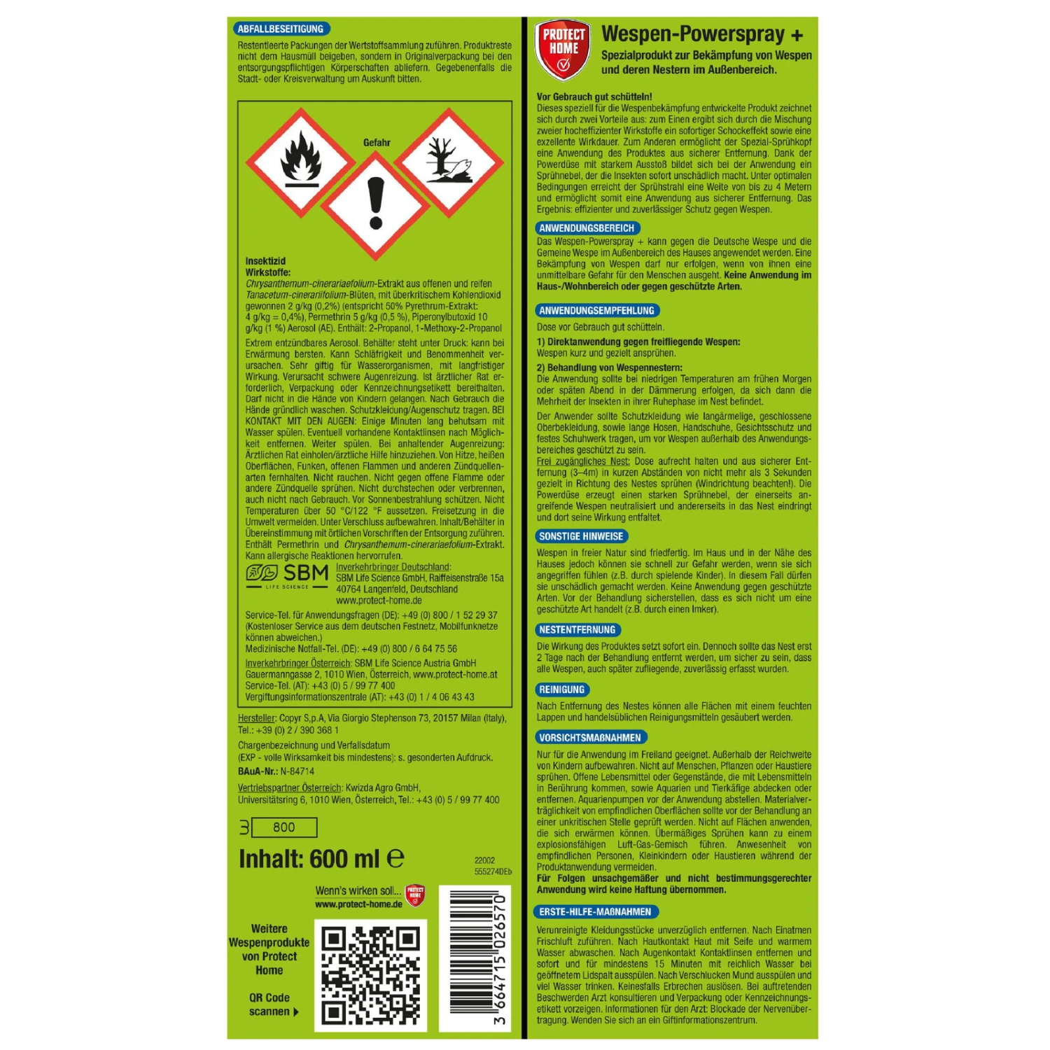 Protect Home Wespen-Powerspray, 600 Ml 2 Protect Home Wespen-Powerspray, 600 Ml – Bild 2