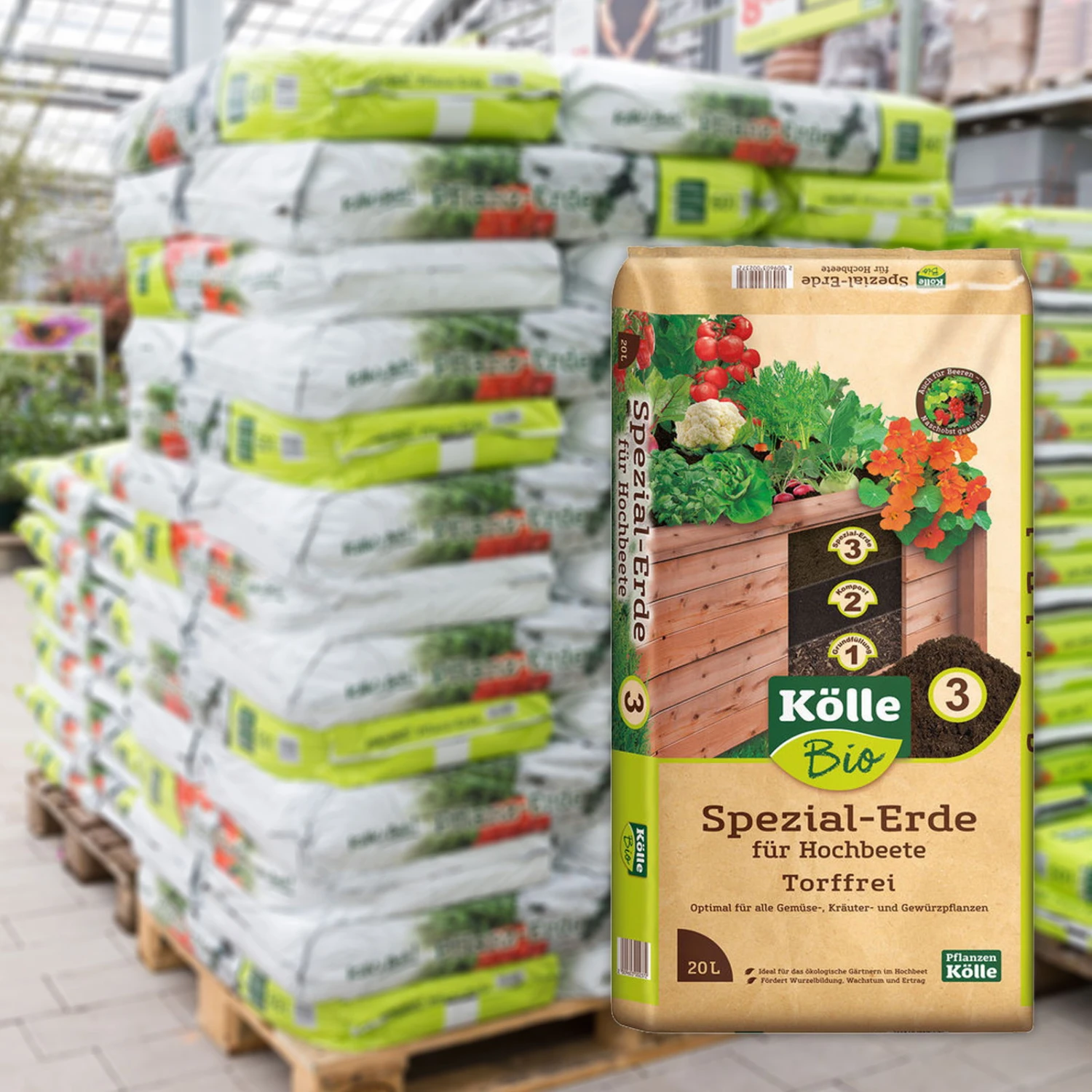 Kölle Bio Hochbeet-Spezialerde Torffrei, 780l, 39 Sack à 20l 1 Kölle Bio Hochbeet-Spezialerde Torffrei, 780l, 39 Sack à 20l